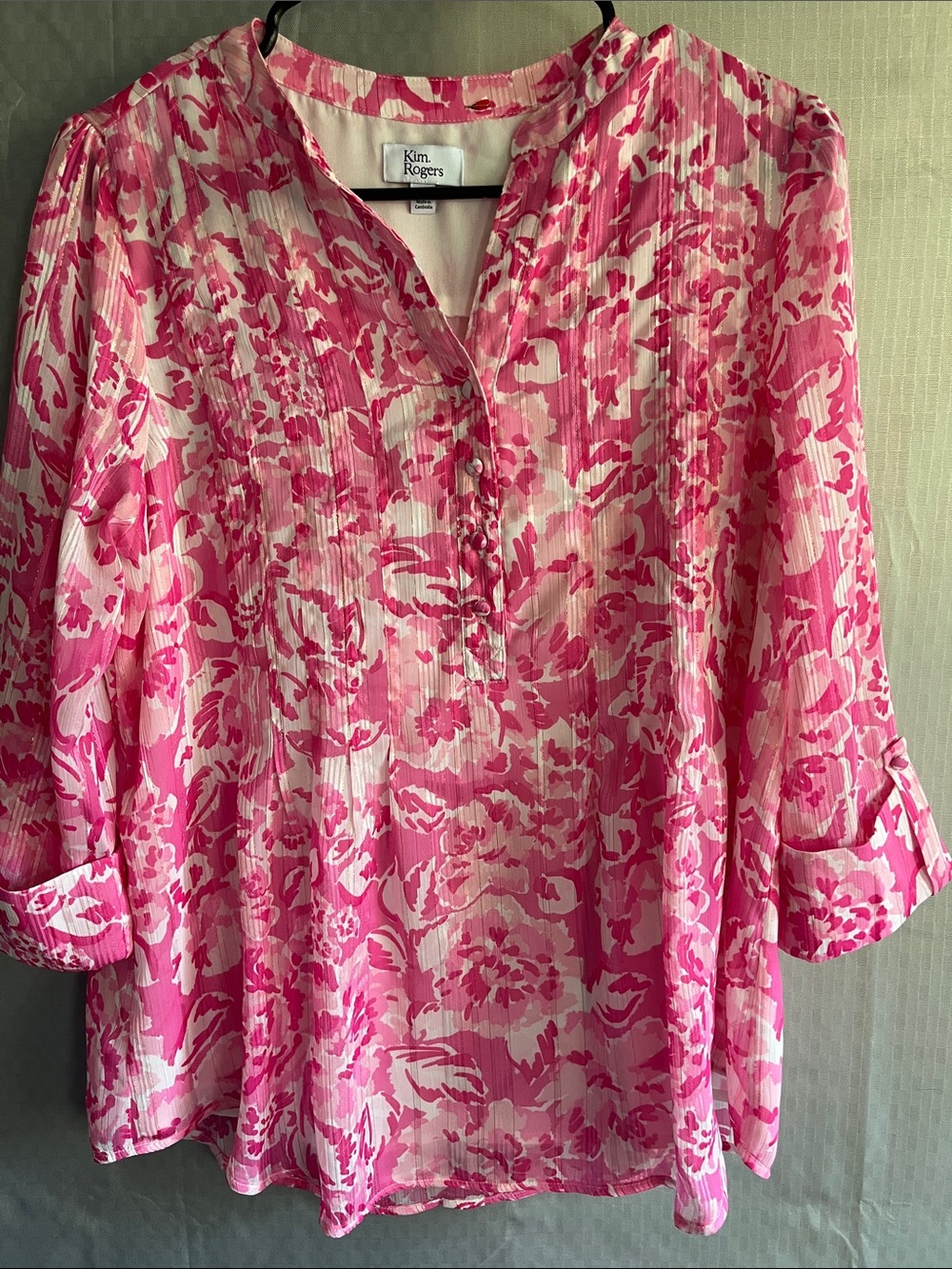 Kim Rogers Pink Floral Pintuck Tunic Top